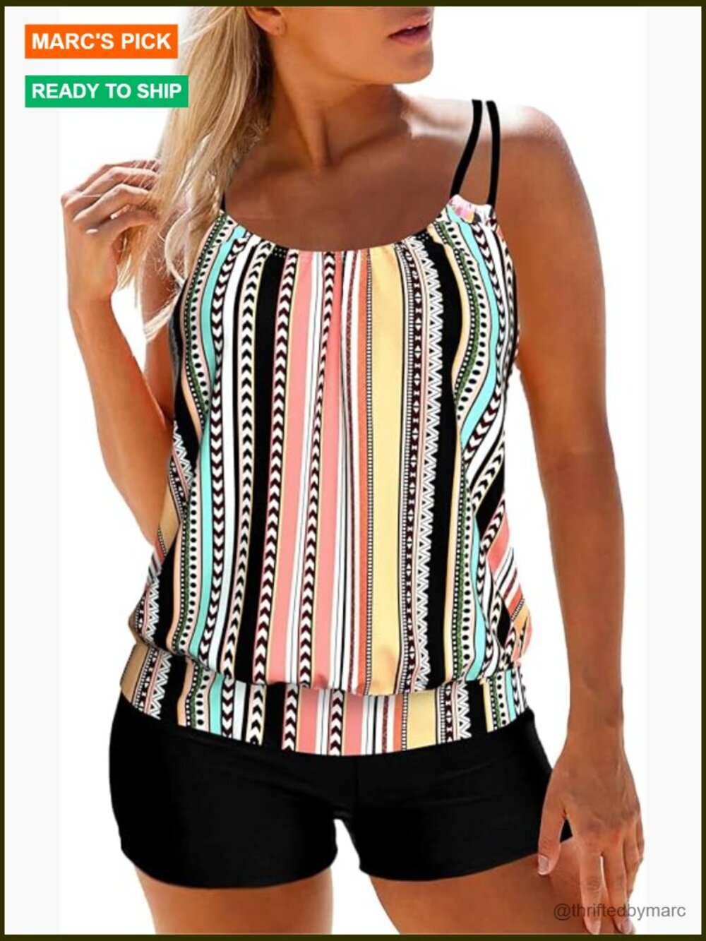 Tummy Control Tankini Set with Boyshorts Blouson Top